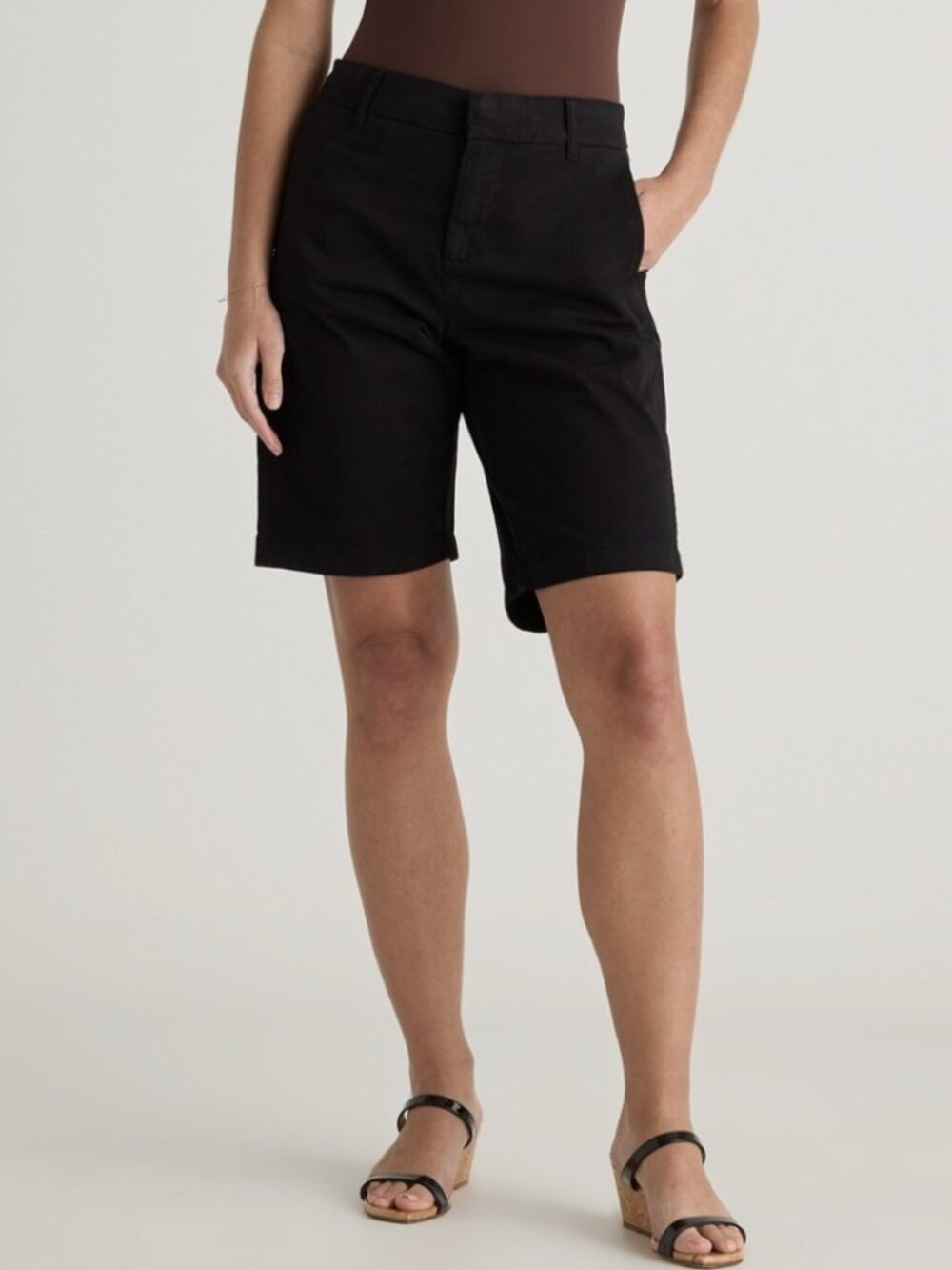 QUINCE Organic Stretch Cotton Chino Bermuda Shorts in Black 8 Minimalist Preppy